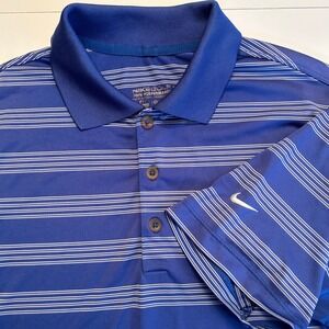 Nike Golf Tour Performance Dri Fit Polo Shirt Mens Blue Striped Athletic Small